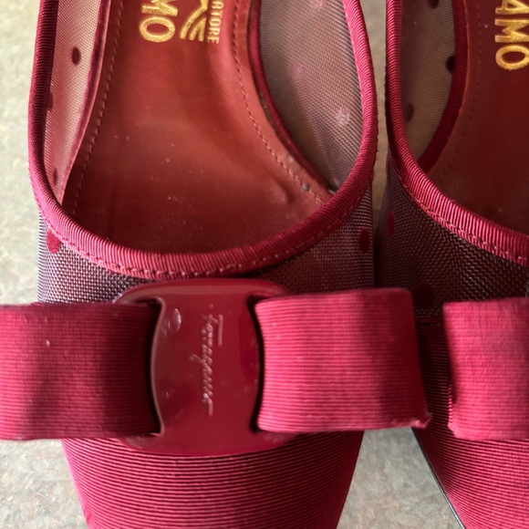 Salvatore Ferragamo Satin Vara Bow Mesh Polka Dot Preppy Luxury Office Heels 7.5 - Picture 3 of 9